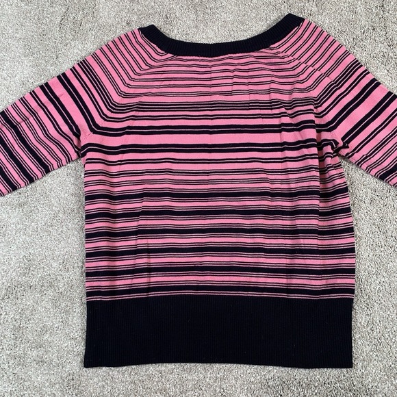 ByDesign Women's Short‎ Sleeve Lightweight Sweater Top Pink Black Stripes LARGE - Picture 2 of 4